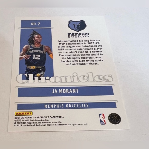 Trading card 2021/22 Panini- Chronicles Basketball # 7 Ja Morant ( Memphis ) . - Picture 7 of 9